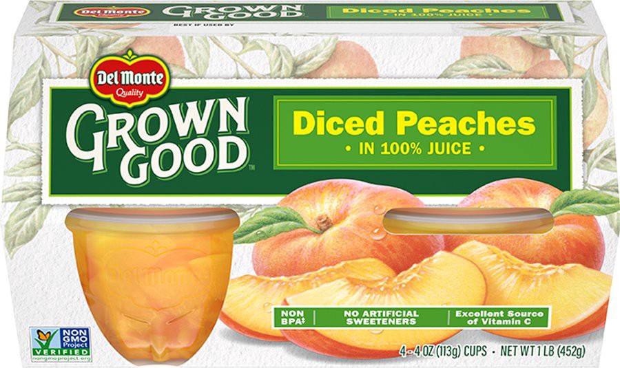 slide 1 of 1, Del Monte Grown Good Diced Peaches 4 oz Cups, 4 ct