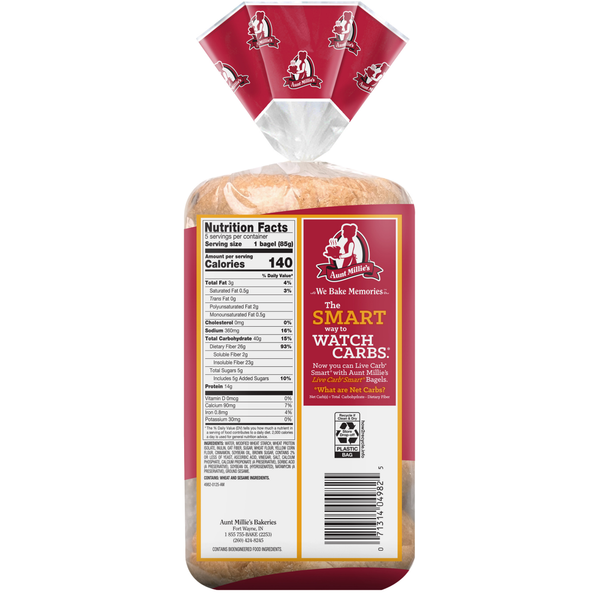 slide 2 of 8, Aunt Millie Carb Smart Cin Bagel 5pk, 15 oz