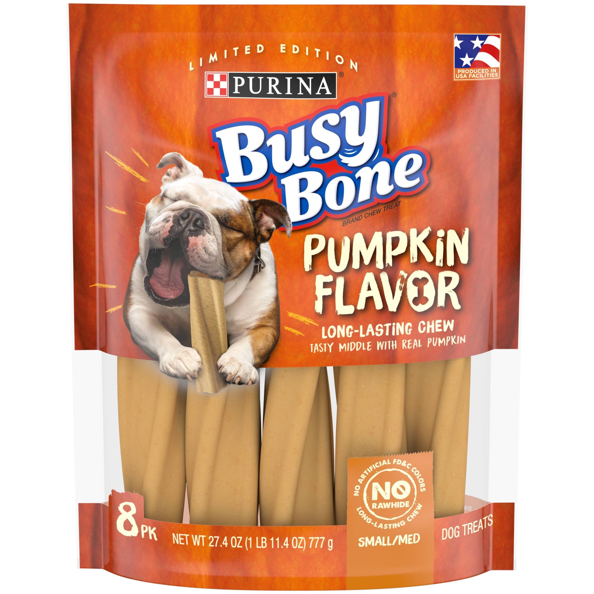 slide 1 of 1, Purina Busy Bone Pumpkin Flavor Small/Medium Long-Lasting Chews Dog Treats, 27.4 oz