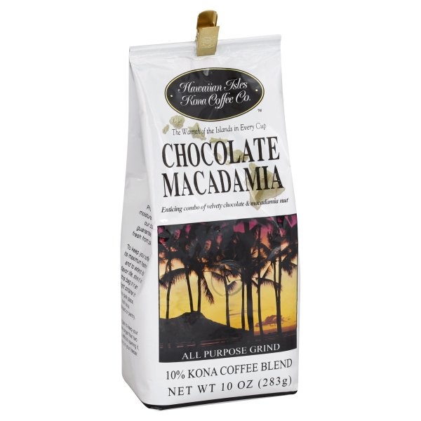 slide 1 of 1, Hawaiian Isles Kona Coffee Co. Chocolate Macadamia Ground Coffee, 10 oz