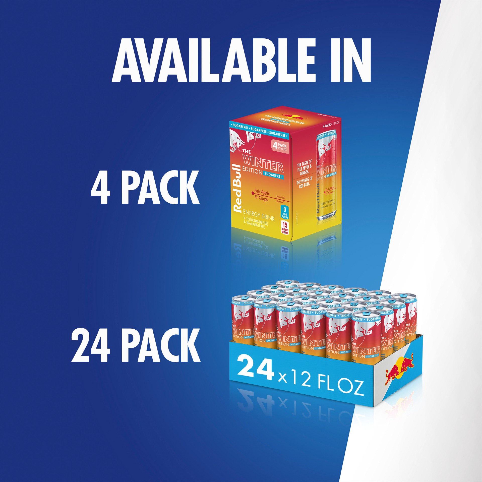 slide 6 of 7, Red Bull Winter Edition Sugarfree Energy Drink, Fuji Apple & Ginger, 12 fl. oz. Can, Pack of 4 Cans, 114mg Caffeine, Taurine & B Vitamins, 48 oz