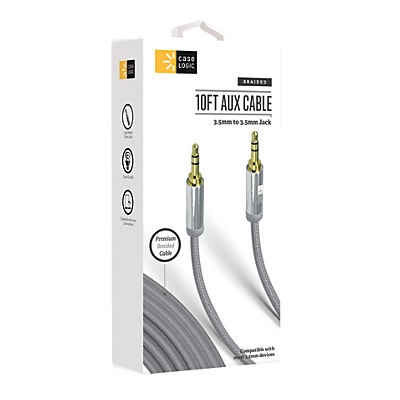 slide 1 of 1, Case Logic Fabric Aux Cable Gray, 10 in