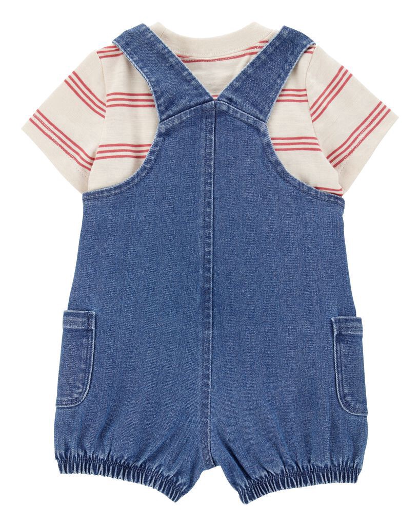 slide 2 of 4, Carter's Baby 2-Piece Striped Tee & Denim Shortall Set Navy/Ivory 12M, 1 ct