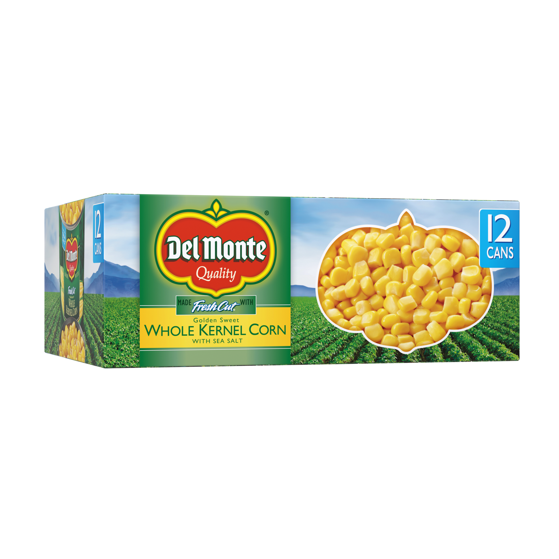 slide 1 of 6, Del Monte Fresh Cut Golden Sweet Whole Kernel Corn, 1/12-15.25 Oz. Cans, 11.44 lb