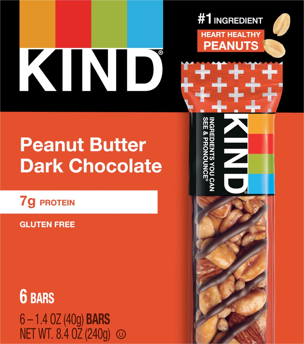 slide 4 of 13, KIND Gluten Free Peanut Butter Dark Chocolate Snack Bars, 1.4 oz, 6 Count, 8.4 oz