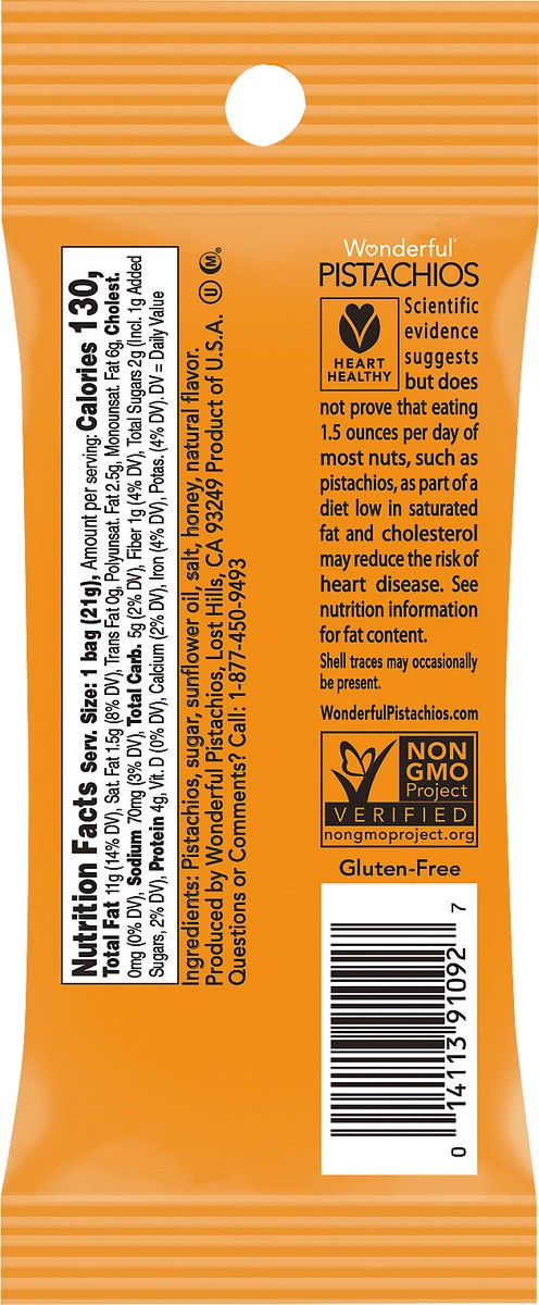 slide 3 of 3, Wonderful Pistachios, No Shells Honey Roasted Nuts, 0.75 oz Bag, 0.75 oz