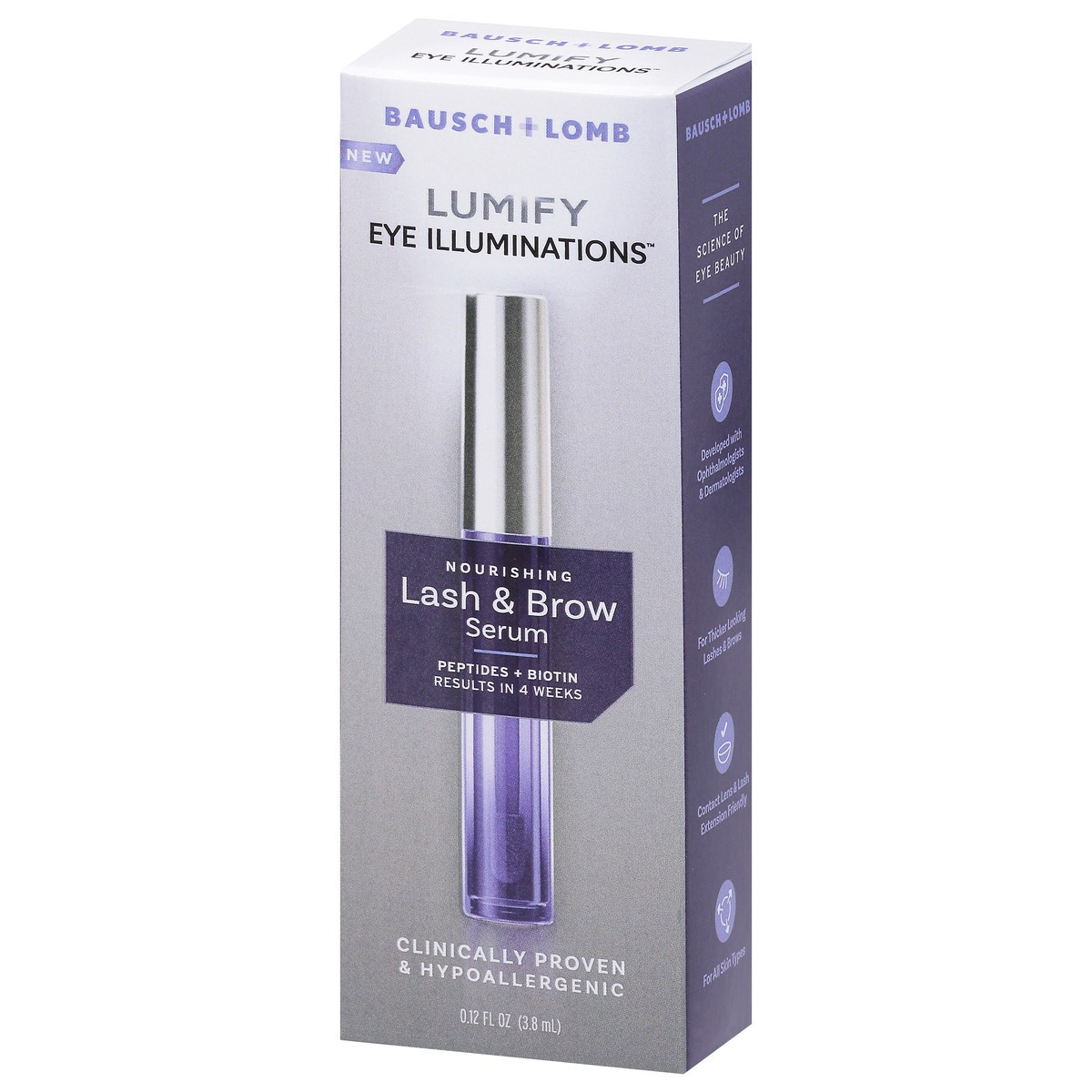 slide 2 of 9, LUMIFY Eye Illuminations Lash & Brow Serum, Contains Peptides, Biotin & Hyaluronic Acid, Clinically Proven & Hypoallergenic, Contact Lens & Lash Extension Friendly, 3.8mL, 0.12 fl oz, 3.8 ml