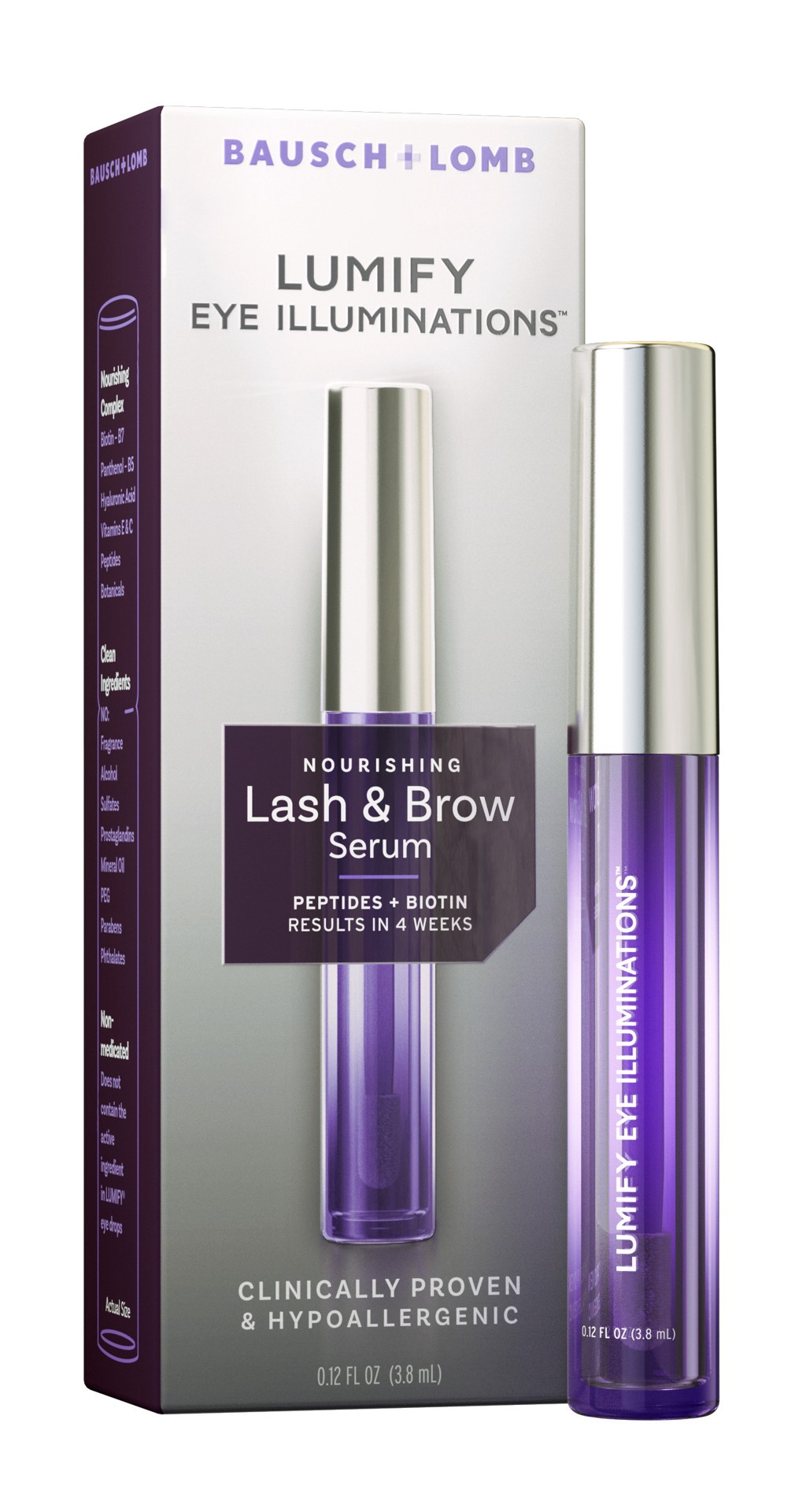 slide 1 of 9, LUMIFY Eye Illuminations Lash & Brow Serum, Contains Peptides, Biotin & Hyaluronic Acid, Clinically Proven & Hypoallergenic, Contact Lens & Lash Extension Friendly, 3.8mL, 0.12 fl oz, 3.8 ml