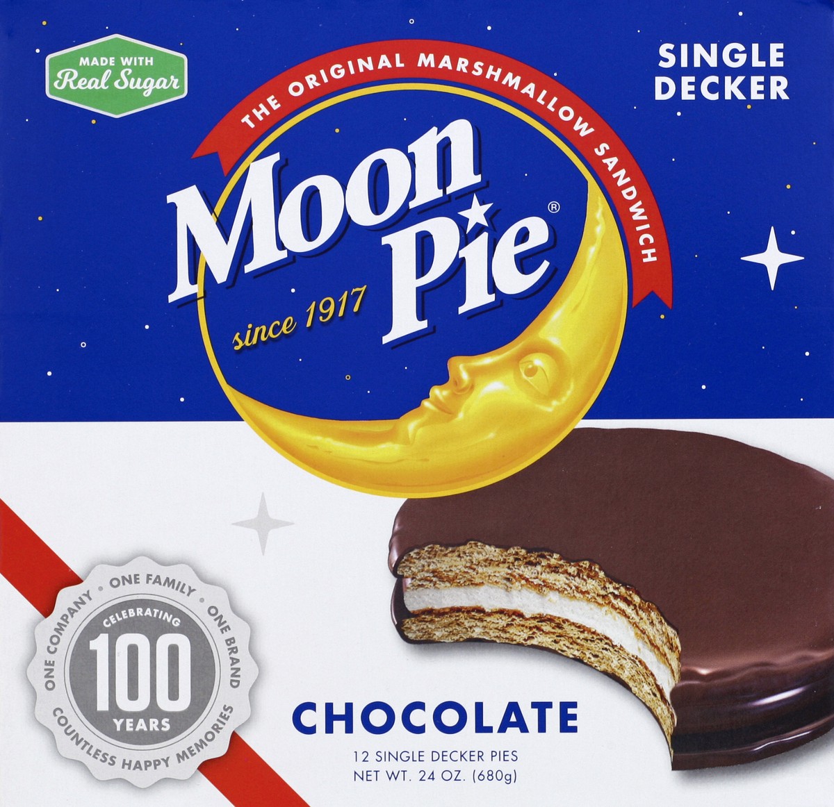 slide 2 of 4, Moon Pie Marshmallow Sandwich, Chocolate, Single Decker, 12 ct