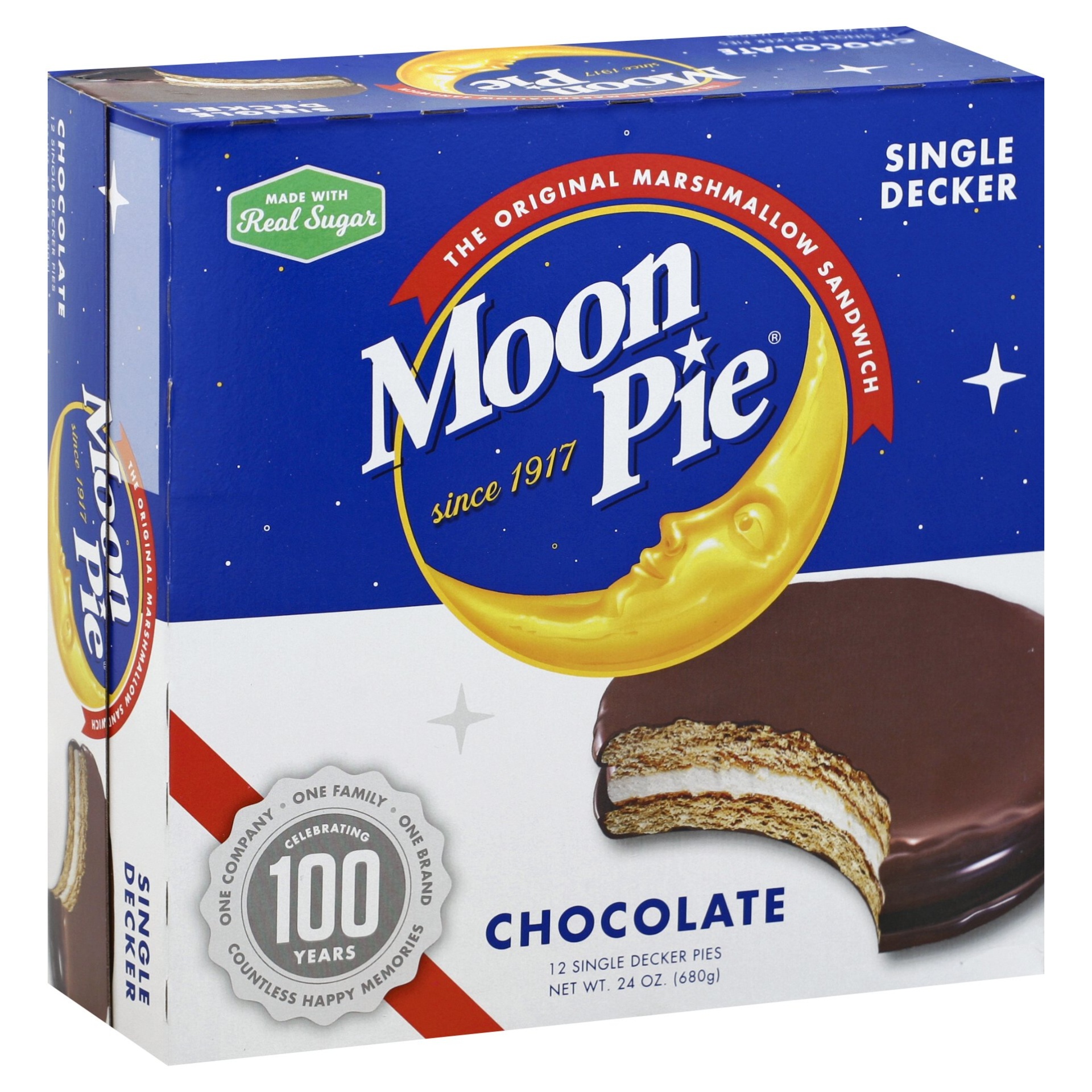 slide 1 of 4, Moon Pie Marshmallow Sandwich, Chocolate, Single Decker, 12 ct