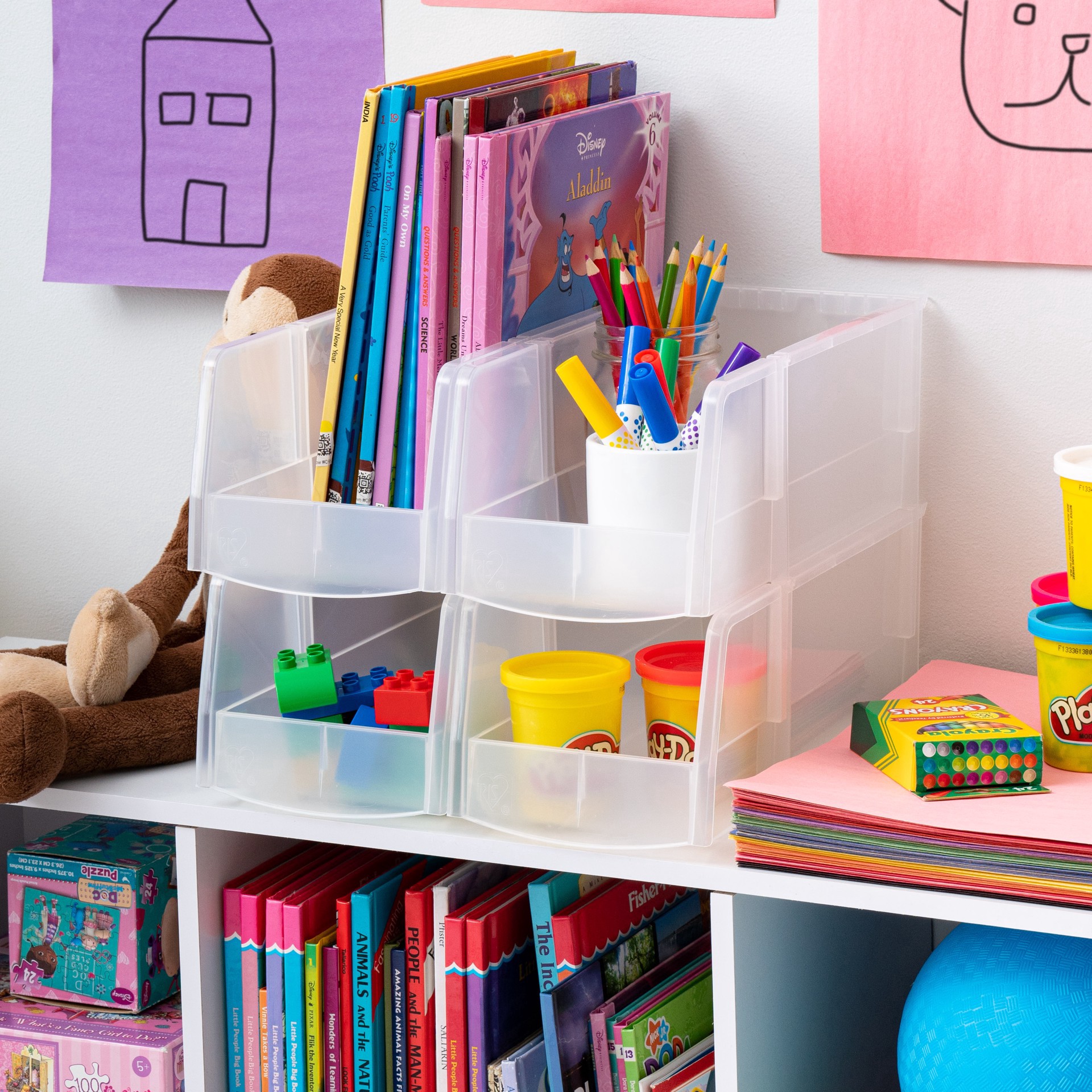 slide 2 of 7, Iris Large Clear Plastic Stacking Bin, 6 in x 13 in x 5 in