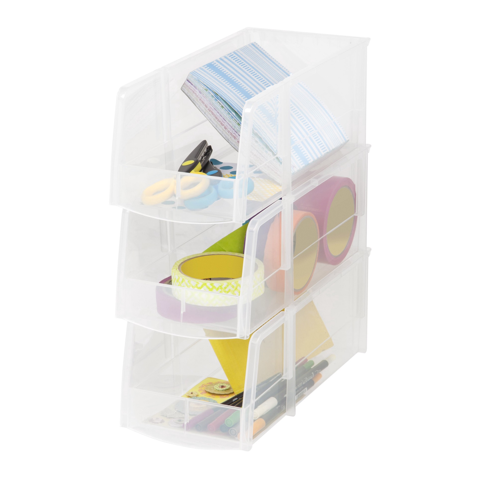 slide 7 of 7, Iris Large Clear Plastic Stacking Bin, 6 in x 13 in x 5 in
