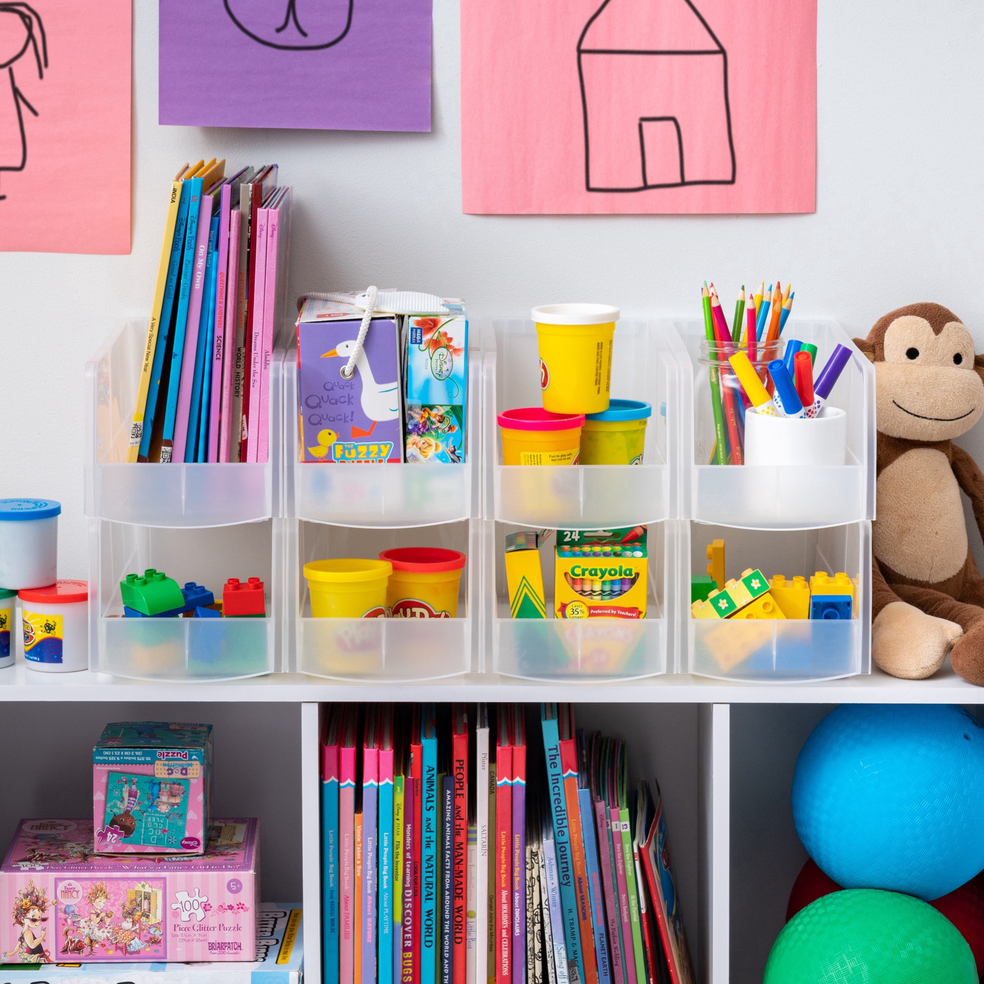 slide 4 of 7, Iris Large Clear Plastic Stacking Bin, 6 in x 13 in x 5 in