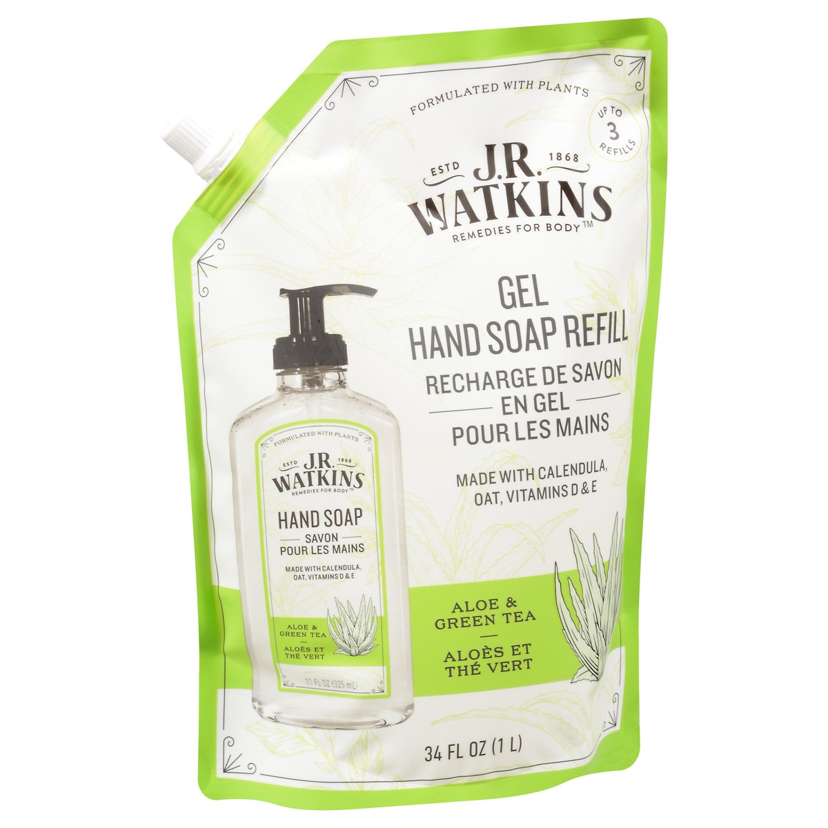 slide 6 of 10, J.R. Watkins Aloe/Green Tea Hand Soap Refill 34 fl oz, 34 fl oz