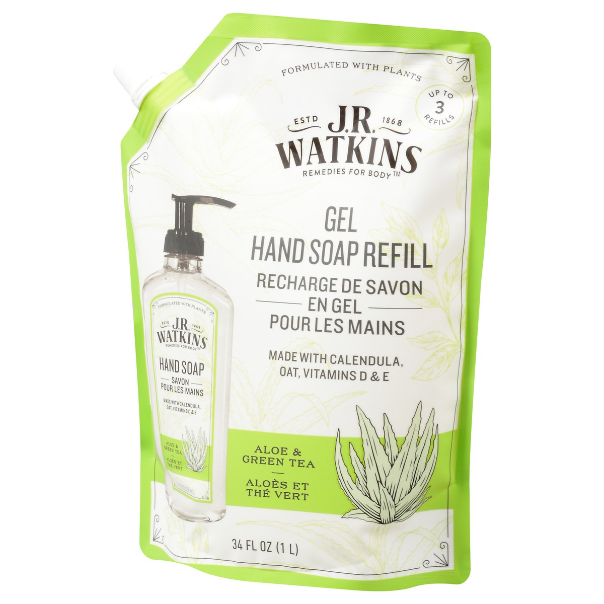 slide 10 of 10, J.R. Watkins Aloe/Green Tea Hand Soap Refill 34 fl oz, 34 fl oz