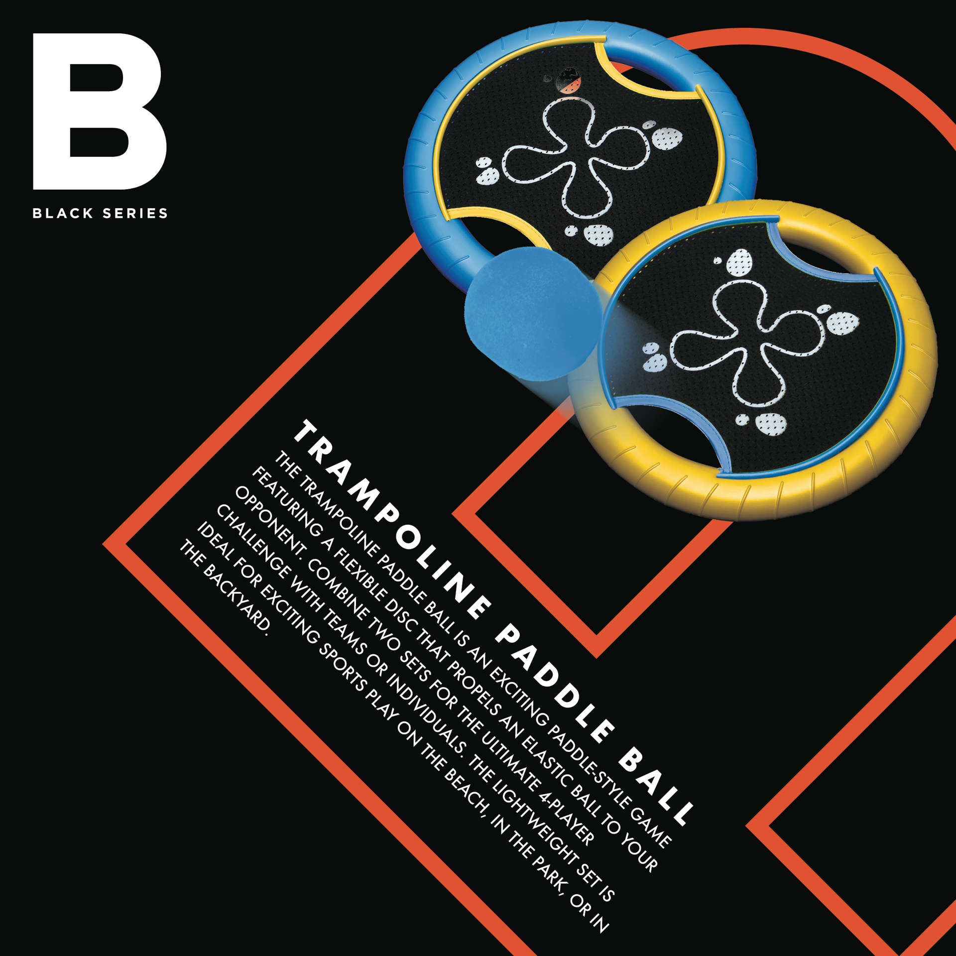 slide 4 of 7, Black Series Trampoline Paddle Ball and Flying Disc Set, Indoor Outdoor Game for Two, 1 PK