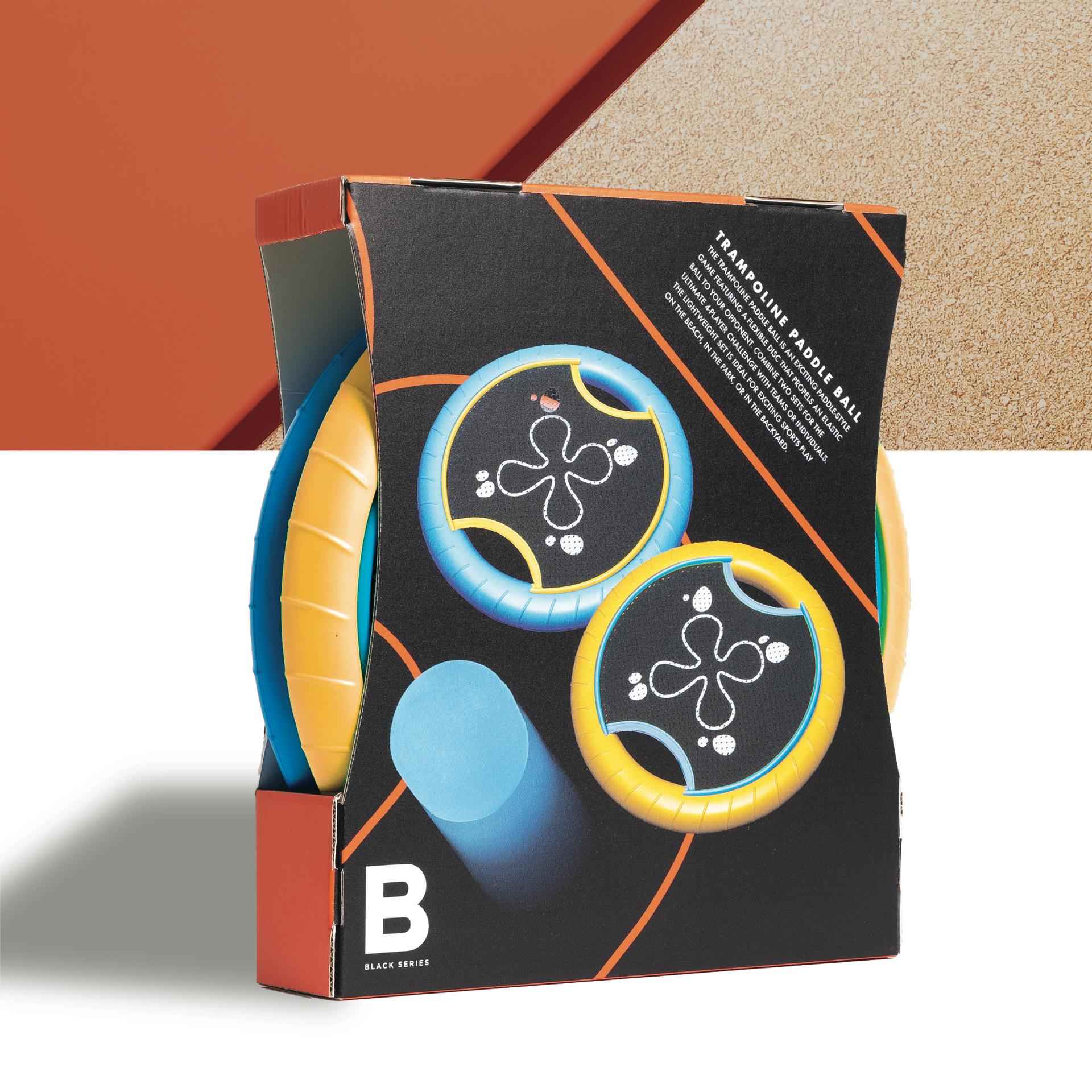 slide 3 of 7, Black Series Trampoline Paddle Ball and Flying Disc Set, Indoor Outdoor Game for Two, 1 PK