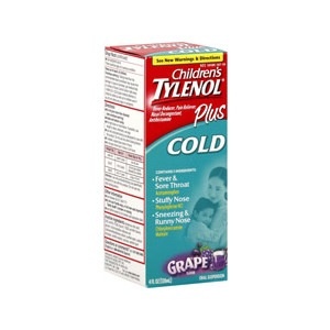 slide 1 of 1, Tylenol Plus Children's Cold Grape Flavor, 4 oz