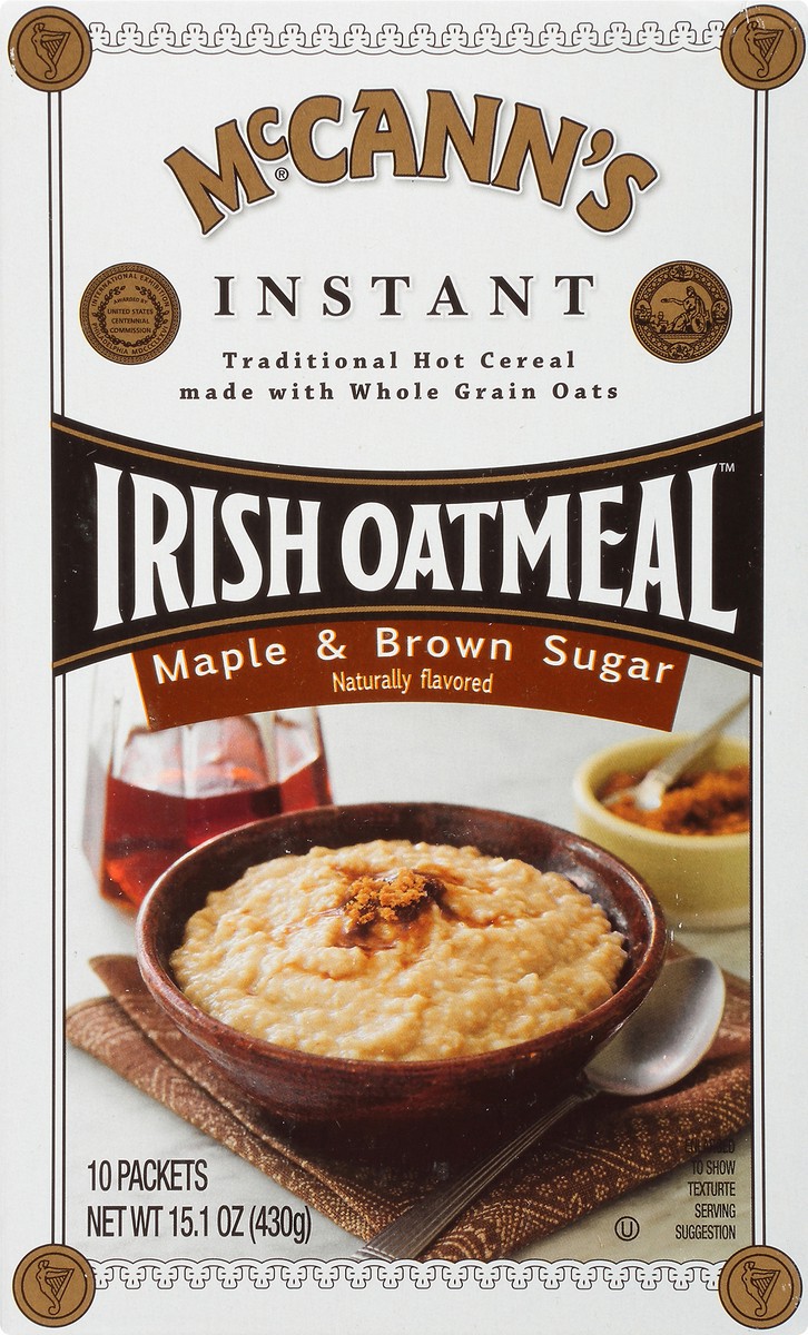 slide 9 of 15, McCann's Maple & Brown Sugar Instant Irish Oatmeal, Instant Oatmeal, Kosher, 10 Count Box, 15.1 oz