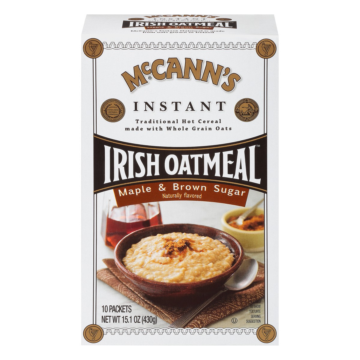 slide 10 of 15, McCann's Maple & Brown Sugar Instant Irish Oatmeal, Instant Oatmeal, Kosher, 10 Count Box, 15.1 oz