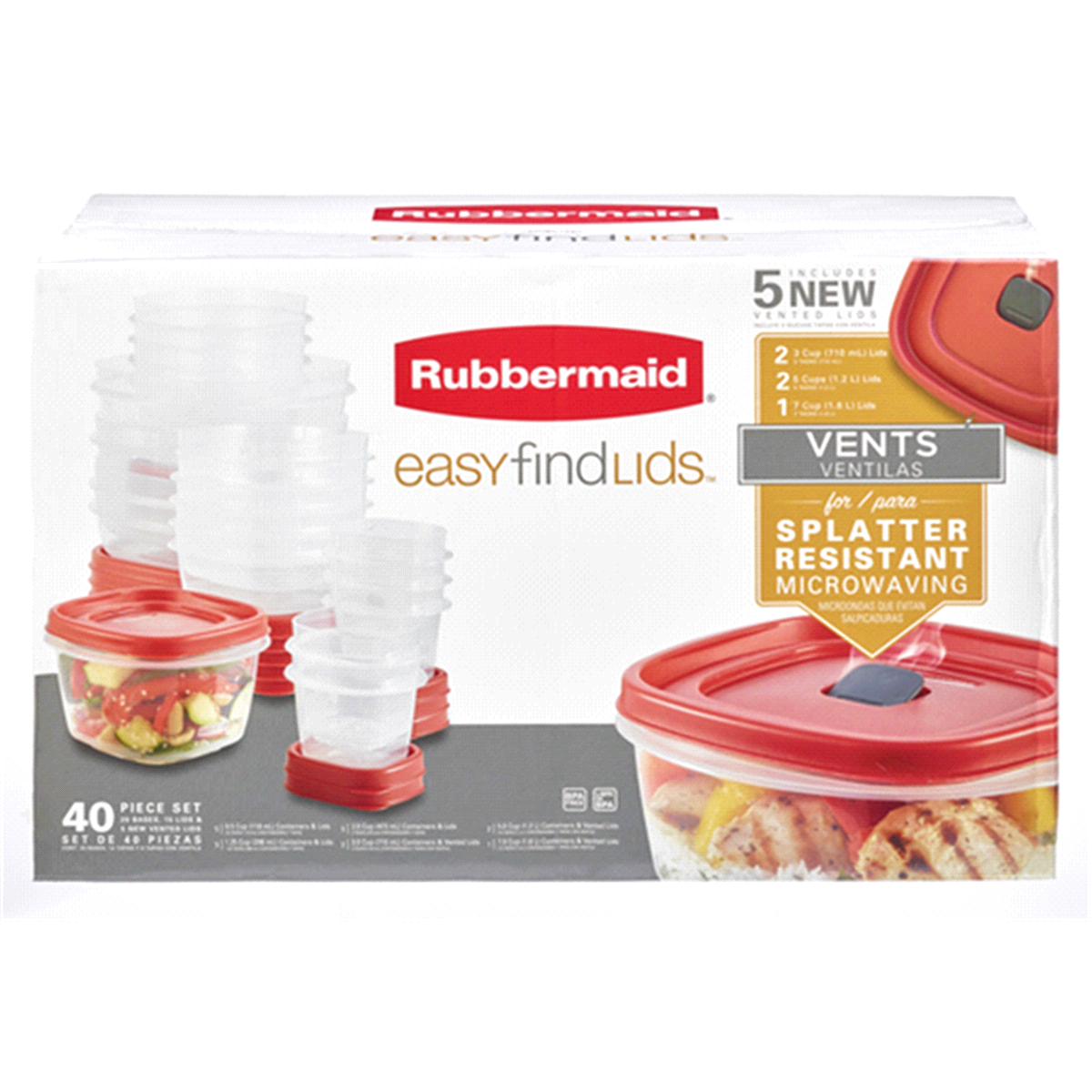 slide 1 of 1, Rubbermaid Easy Find Lids With Containers - Clear/Red, 40 ct