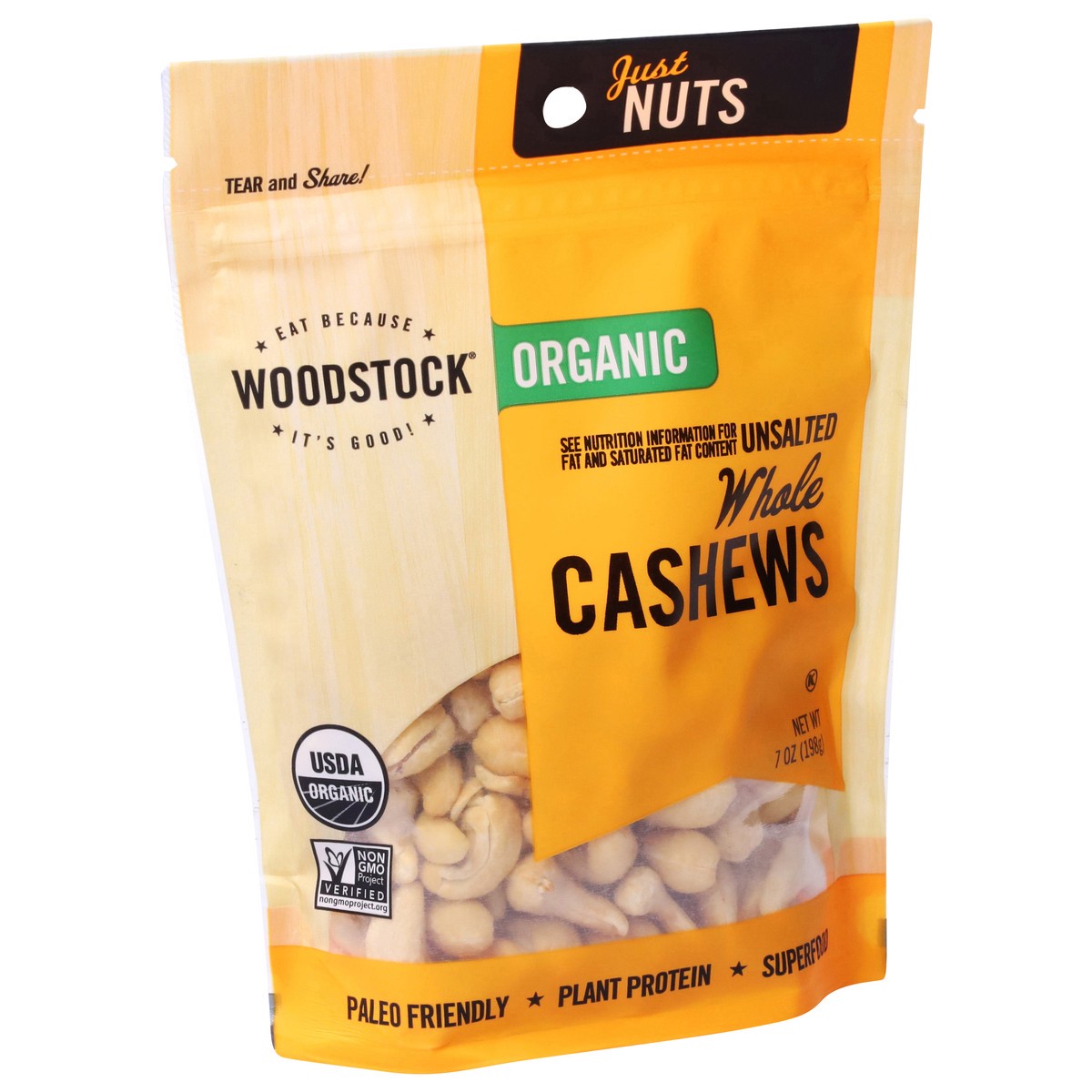 slide 2 of 9, Woodstock Organic Whole Unsalted Cashews 7 oz, 7 oz