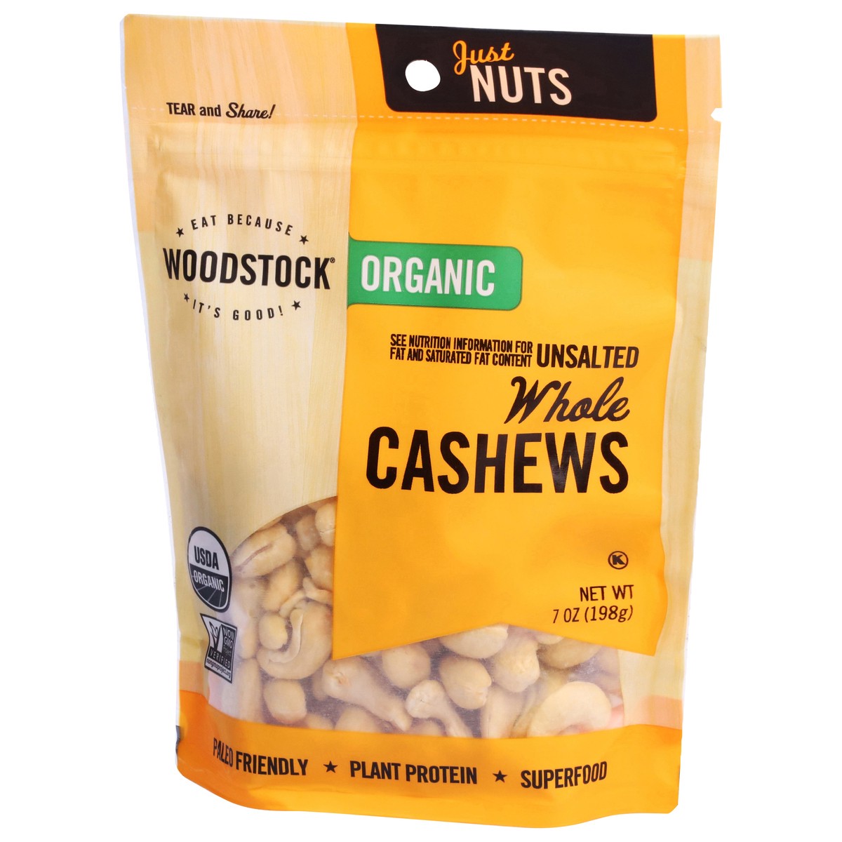 slide 5 of 9, Woodstock Organic Whole Unsalted Cashews 7 oz, 7 oz