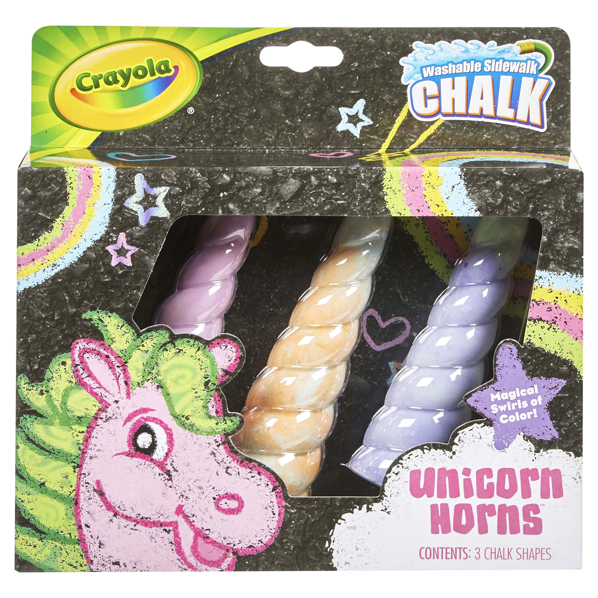 slide 1 of 1, Crayola Washable Unicorn Horns Sidewalk Chalk, 3 ct