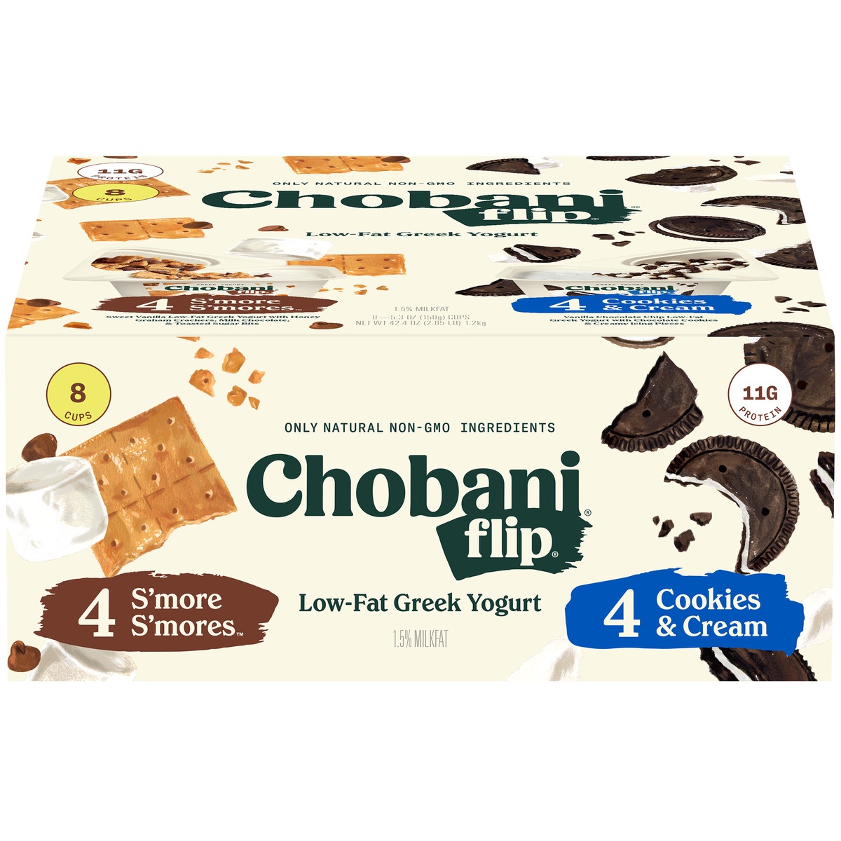 slide 1 of 1, Chobani Flip Greek Yogurt Multipack - Smores & Cookies & Cream, 8 ct