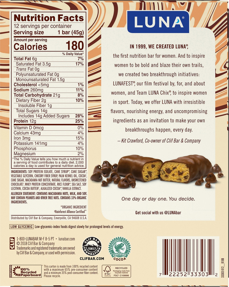 slide 8 of 10, Luna Chocolate Chip Cookie Dough Protein Bars, 12 ct; 1.59 oz