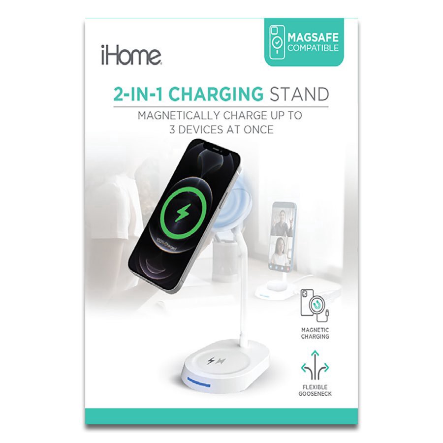 slide 1 of 1, iHome 2-in-1 15-Watt Charging Stand - White, 1 ct