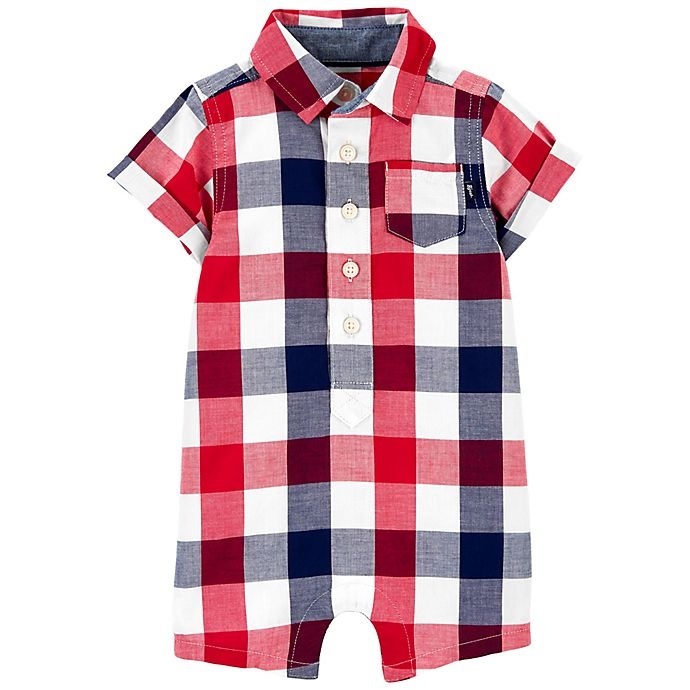 slide 1 of 1, carter's Plaid Button-Front Romper, 1 ct