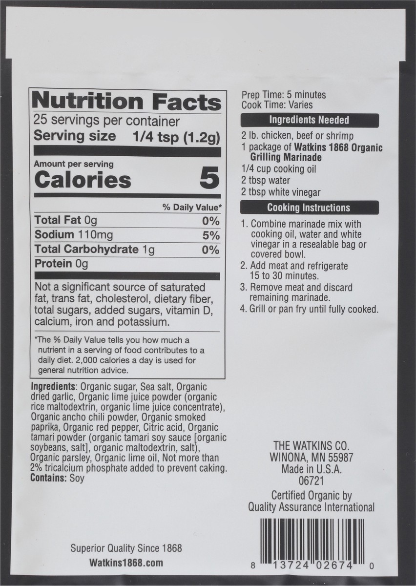 slide 7 of 13, Watkins Organic Grilling Chili Lime Marinade 1.06 oz, 1.06 oz