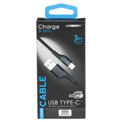Custom Accessories CARBON XT Black Duracord USB Type-C Cable, 3 ft