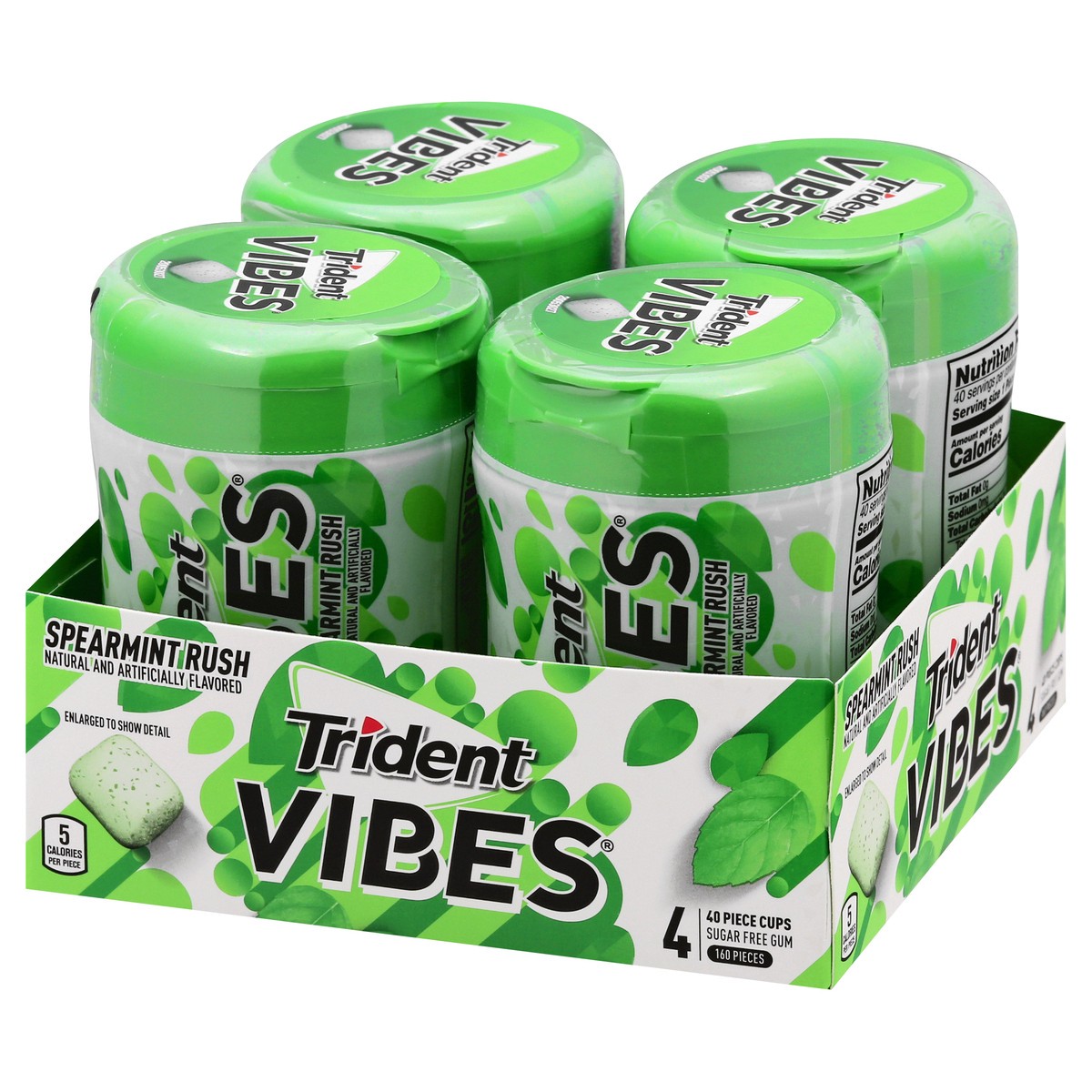 slide 8 of 13, Trident Vibes Spearmint Rush Sugar Free Gum, 4 Bottles of 40 Pieces (160 Total Pieces), 12.98 oz