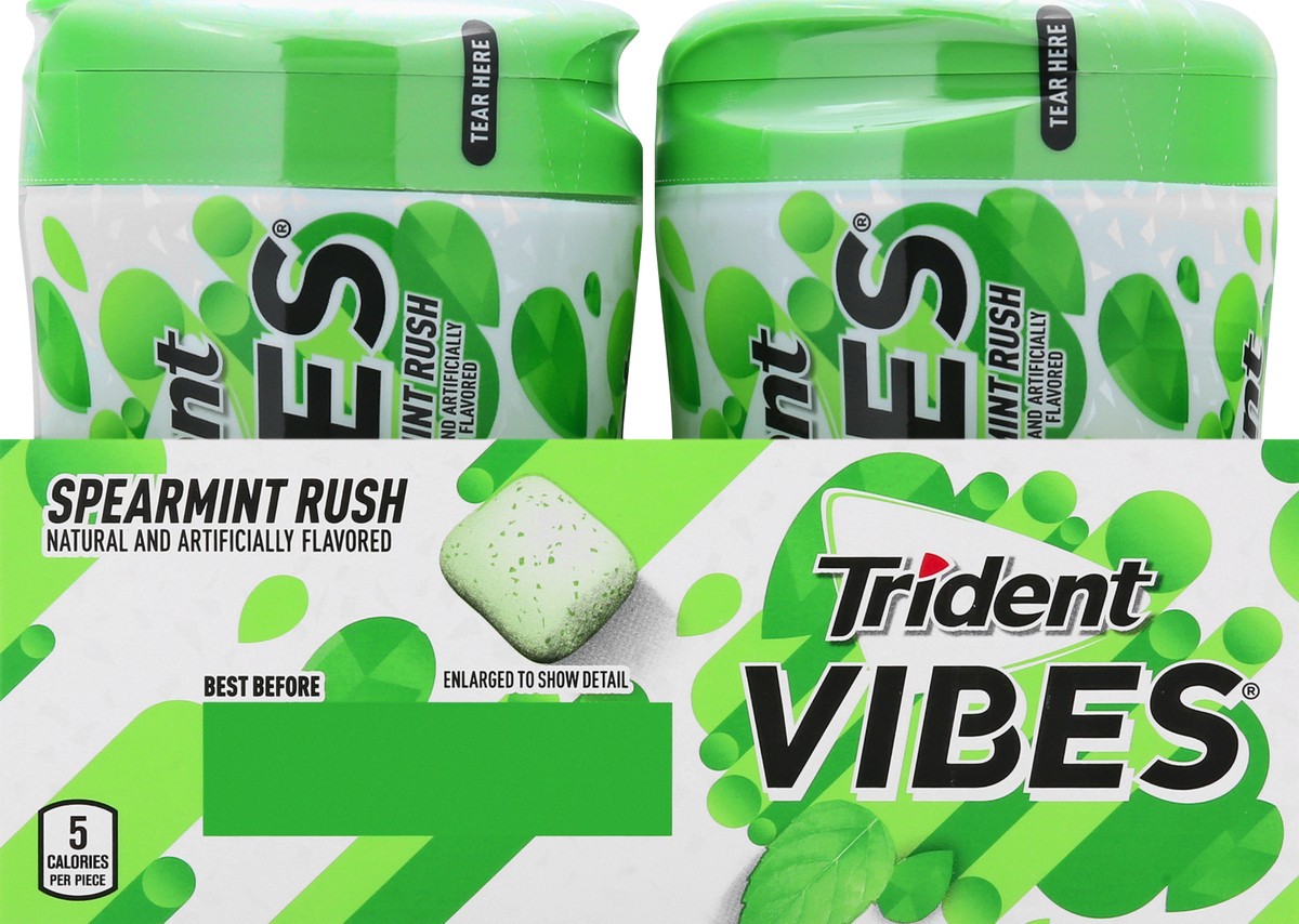 slide 9 of 13, Trident Vibes Spearmint Rush Sugar Free Gum, 4 Bottles of 40 Pieces (160 Total Pieces), 12.98 oz