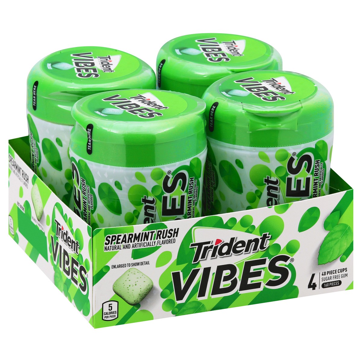 slide 3 of 13, Trident Vibes Spearmint Rush Sugar Free Gum, 4 Bottles of 40 Pieces (160 Total Pieces), 12.98 oz