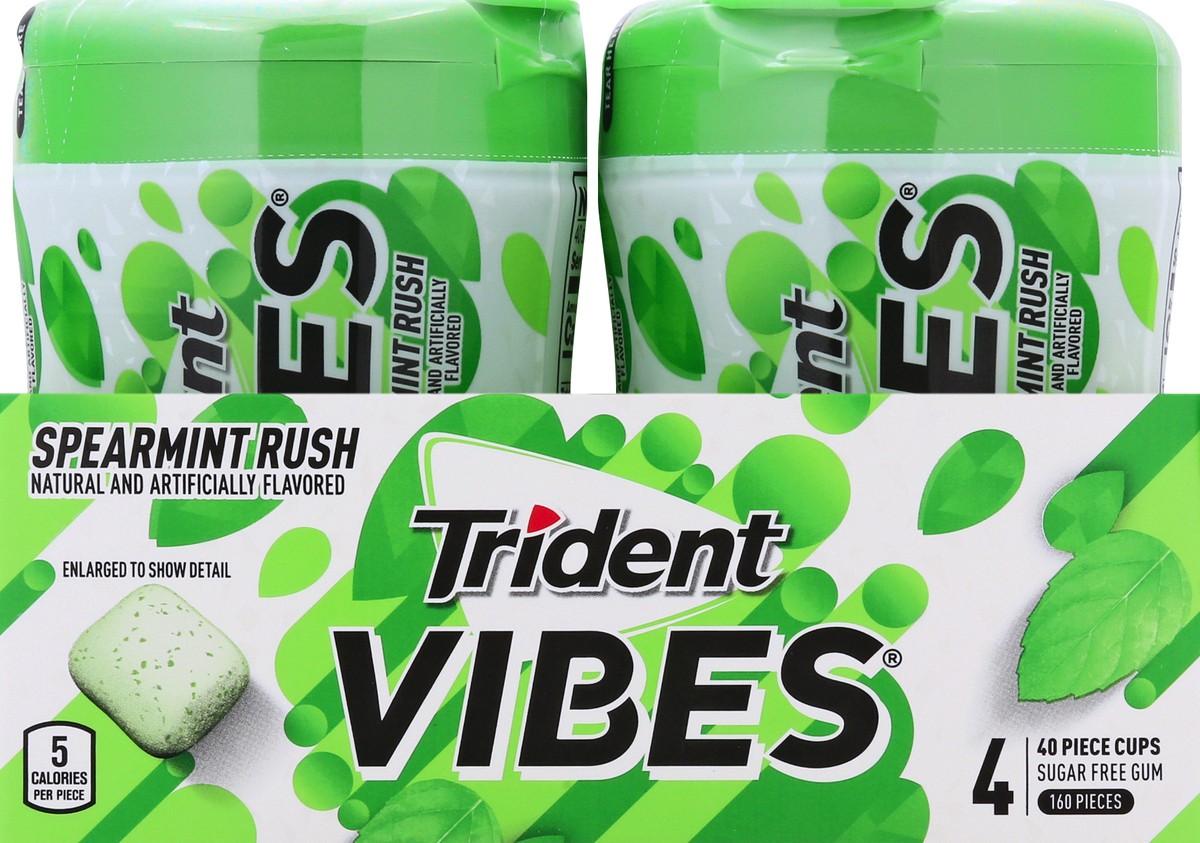 slide 6 of 13, Trident Vibes Spearmint Rush Sugar Free Gum, 4 Bottles of 40 Pieces (160 Total Pieces), 12.98 oz