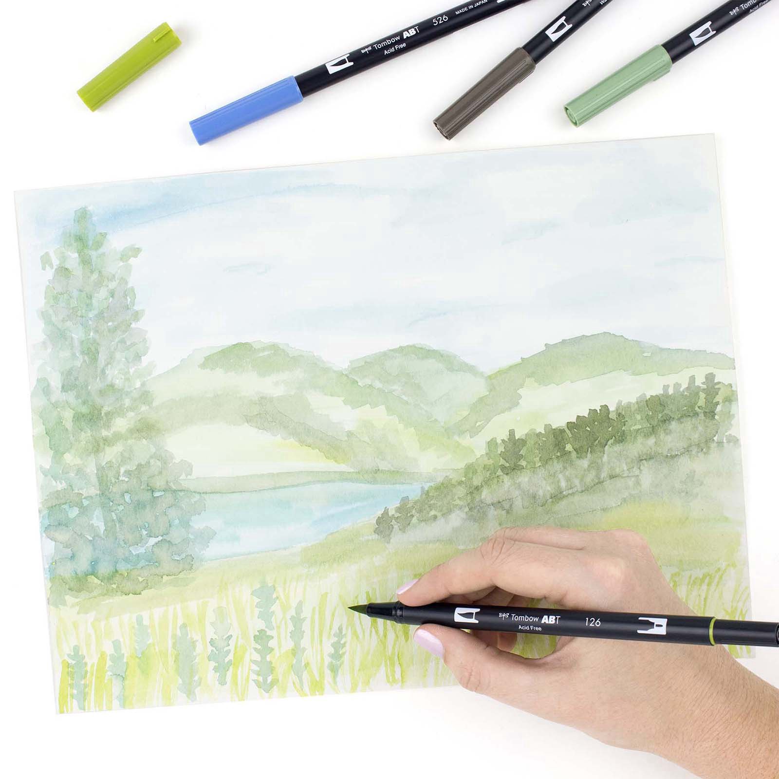 slide 5 of 6, Tombow Landscape Dual Brush Pens, includes 10 ct