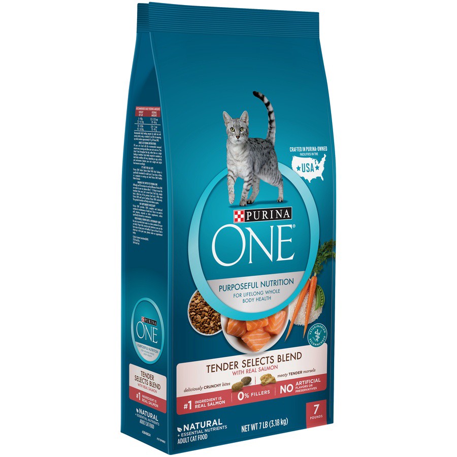 slide 9 of 9, Purina ONE Tender Selects Blend with Real Salmon Cat Food, 7 lb