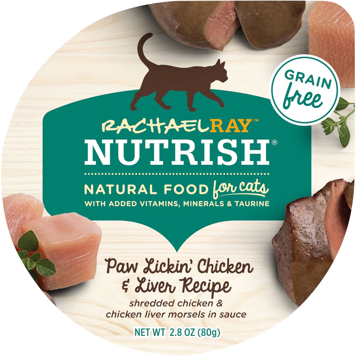 slide 8 of 8, Rachael Ray Nutrish Natural Wet Cat Food, Grain Free, Paw Lickin' Chicken & Liver, 2.8 oz tub, 2.8 oz