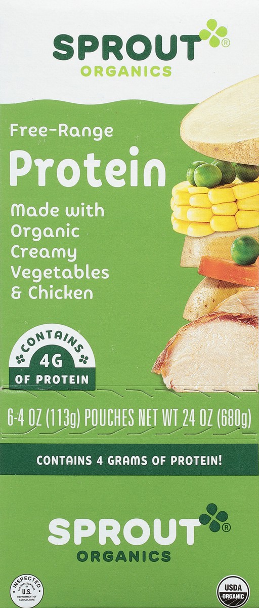 slide 3 of 12, Sprout Organics 8 Months and Up Protein Organic Creamy Vegetables & Chicken 6 - 4 oz Pouches, 6 ct