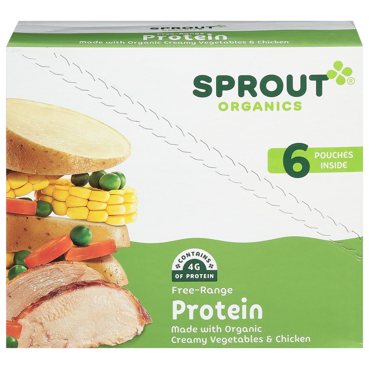 slide 1 of 12, Sprout Organics 8 Months and Up Protein Organic Creamy Vegetables & Chicken 6 - 4 oz Pouches, 6 ct