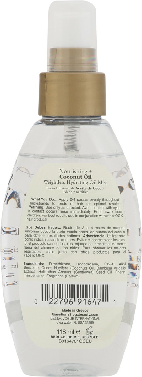 slide 5 of 9, OGX Nourishing Coconut Oil Weightless Hydrating Oil Mist Lightweight Leave-In Hair Treatment - 4.0 fl oz, 4 fl oz
