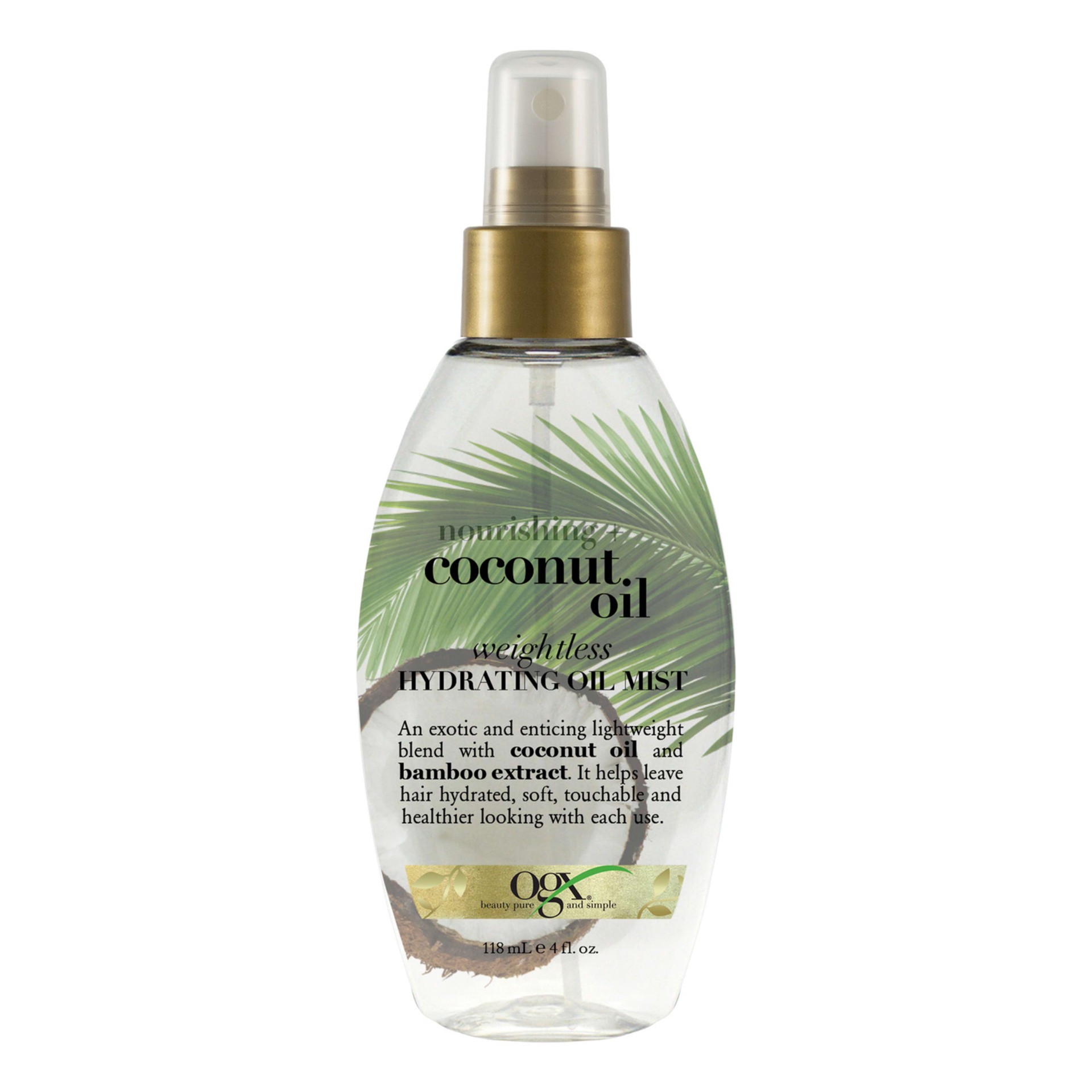 slide 1 of 9, OGX Nourishing + Coconut Oil Weightless Hydrating Oil Hair Mist, Lightweight Leave-In Hair Treatment with Coconut Oil & Bamboo Extract, Paraben & Sulfate Surfactant-Free, 4 Fl Oz, 4 fl oz