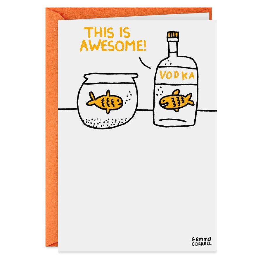 slide 1 of 1, Hallmark Shoebox Funny Birthday Card (Good Spirits Vodka Goldfish) E27, 1 ct