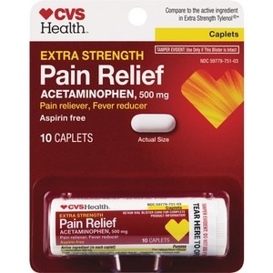 slide 1 of 1, CVS Health Extra Strength Pain Relief Acetaminophen Tablets 500mg, 10 Ct, 10 ct