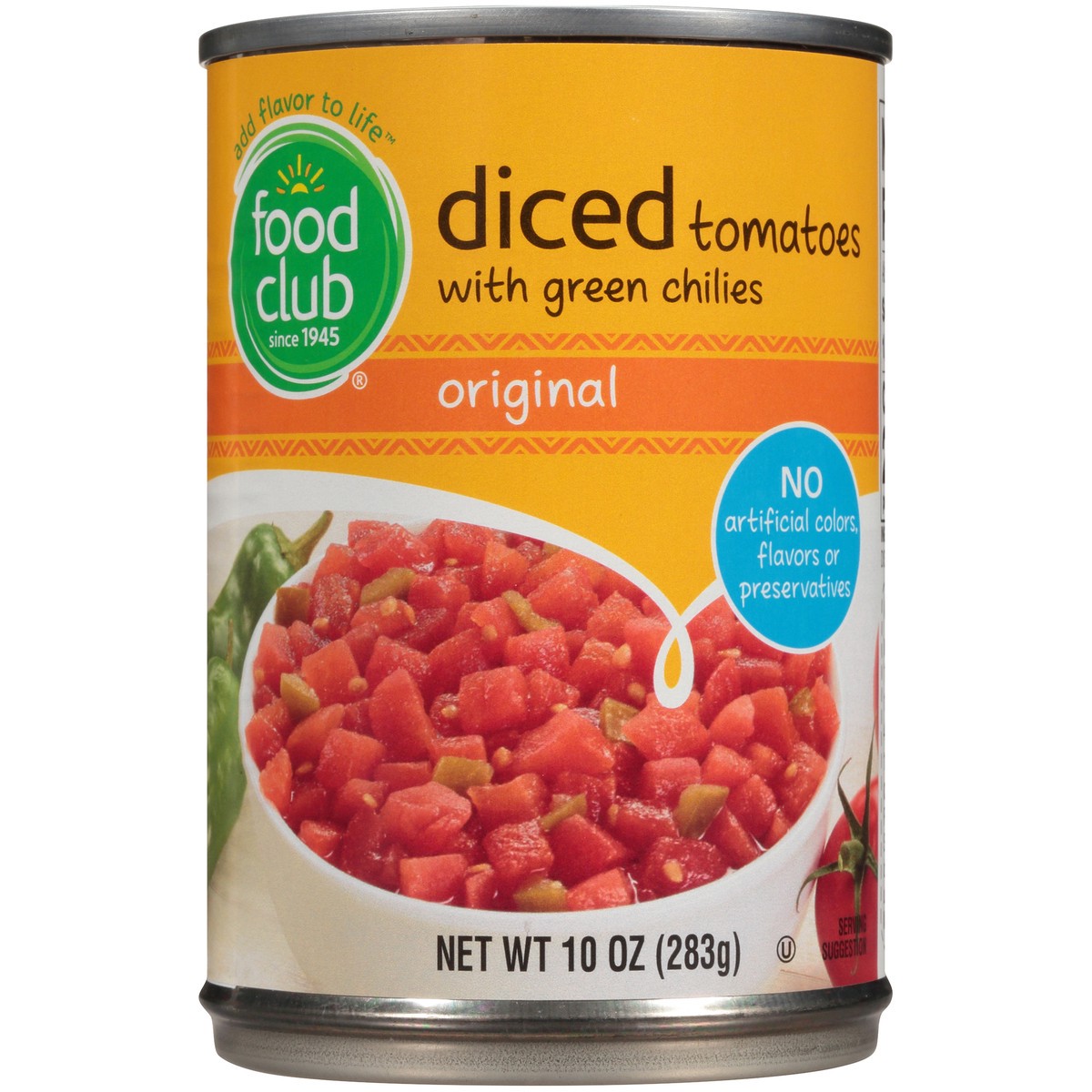 slide 9 of 10, Food Club Diced Tomatoes With Green Chilies, 10 oz