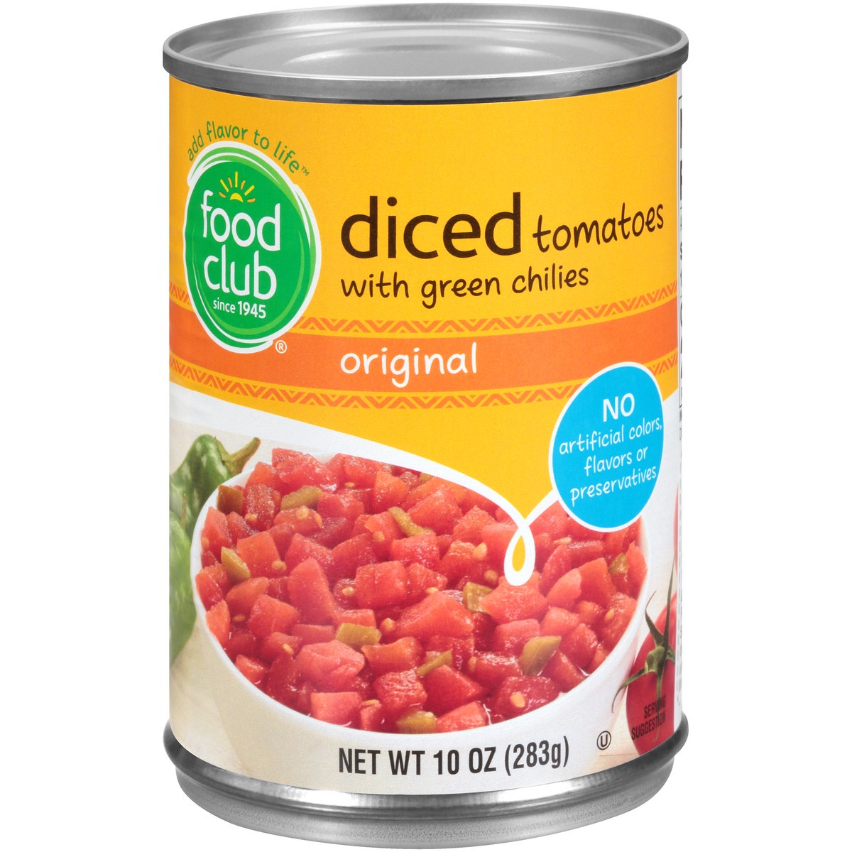 slide 1 of 10, Food Club Diced Tomatoes With Green Chilies, 10 oz