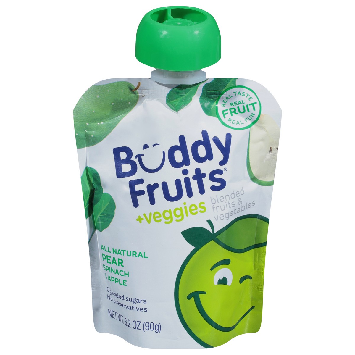 slide 1 of 9, Buddy Fruitss + Veggies All Natural Spinach, Pear & Apple Pouch, 3.2 oz